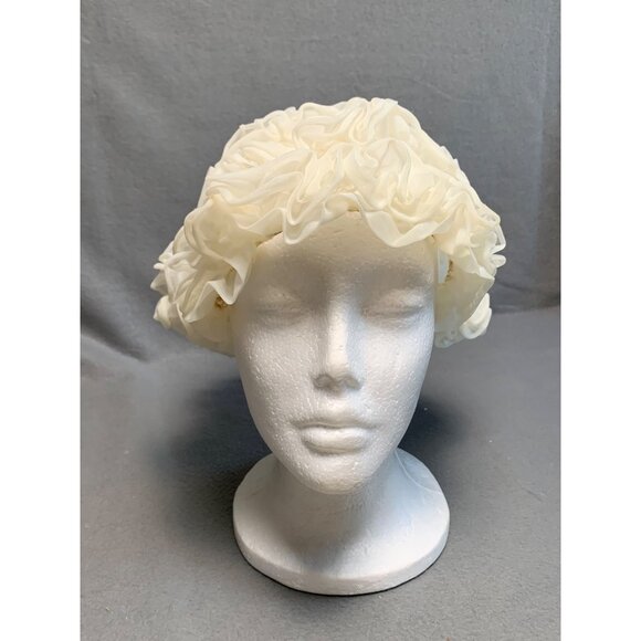 Vintage Womens Ivory Ruffled Sleeping Cap - Picture 8 of 14